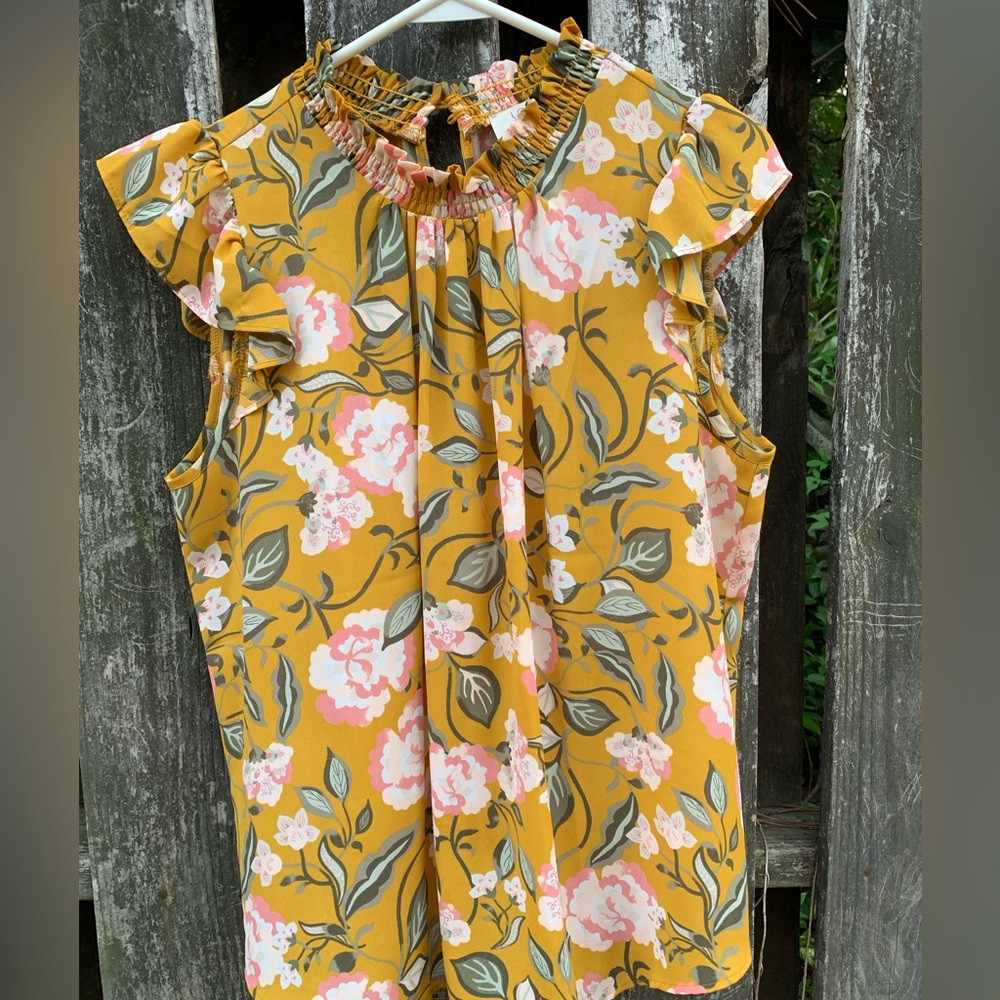 Loft Petite L Floral Sleeveless Top